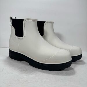 UGG Droplet Waterproof White Black Lug Sole Chelsea Rain Boots Women Size 7
